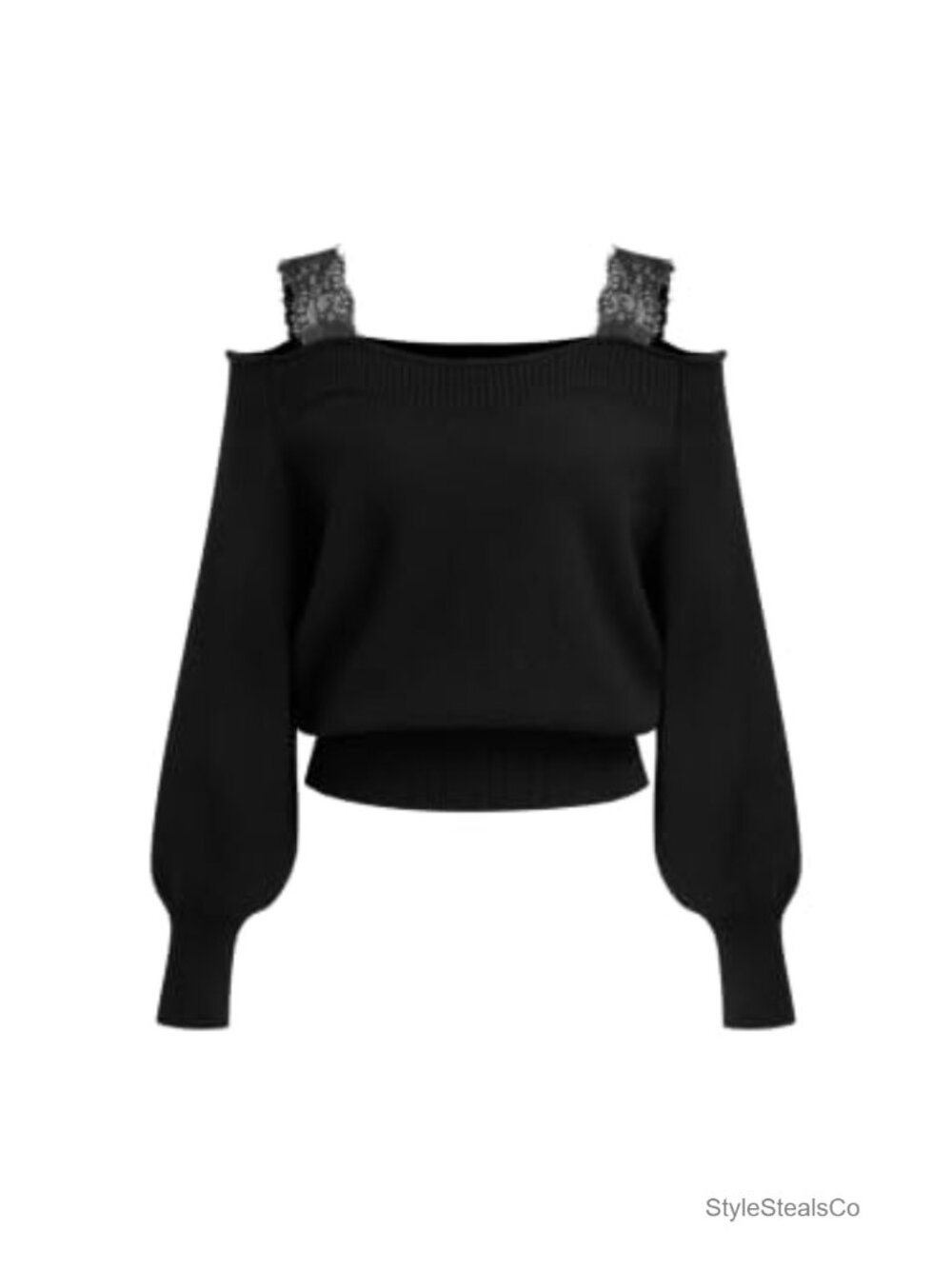 Off Shoulder Lace Trim Cropped Sweater Pullover
